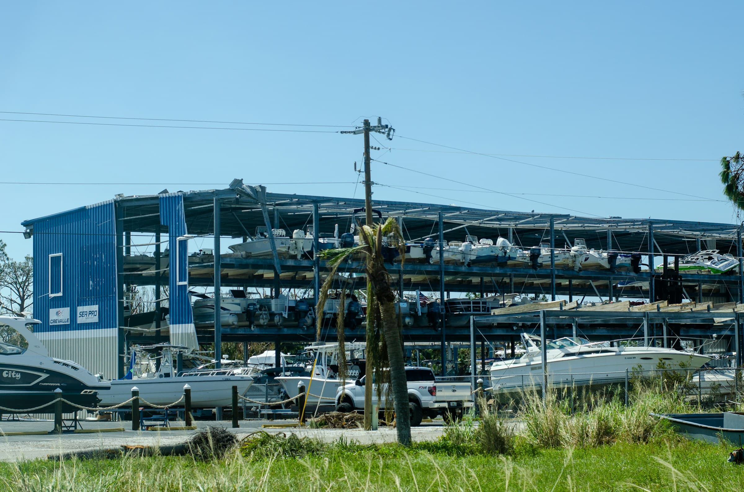 Industrial factory construction with steel framework and machinery