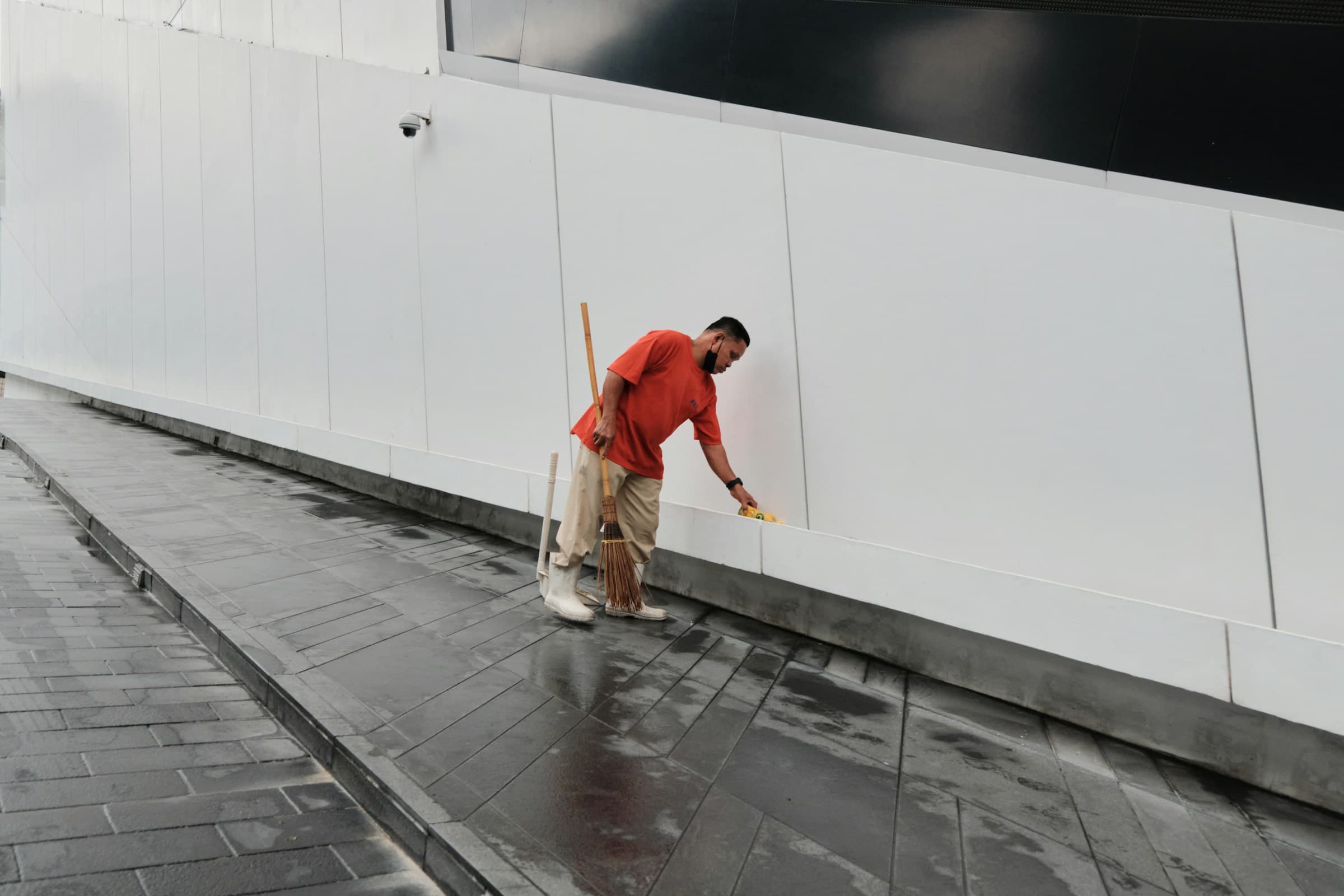 Interior painting and fit-out work with construction workers